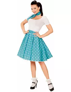 Jupe et foulard turquoise à pois années 50 femme