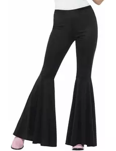 Pantalon disco noir pattes d'élephant femme, Taille: One Size