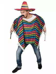 Poncho de Mexicain multicolore à franges adulte