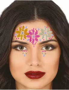 Bijoux pour visage adhésifs fleurs colorées