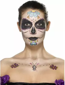 Kit maquillage fleurs bleues femme Dia de los muertos