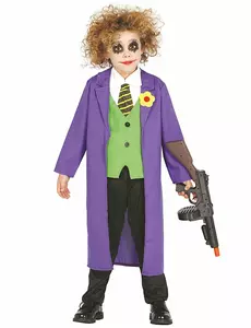 Eng joker clown kostuum voor kinderen, Maat: 5–6 jaar (110–115 cm)