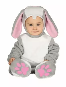 Déguisement combinaison avec capuche lapin gris bébé
