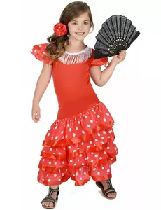 Rode flamenco danseres kostuum voor meisjes, Maat: 3–4 jaar (92–104 cm)