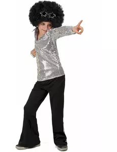 Zilverkleurig disco kostuum voor jongens, Maat: 5–6 jaar (S)