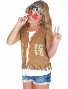 Bruin jaren 60 hippie gilet voor kinderen, Maat: 3–4 jaar (XS)