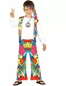 Bloemig hippie kostuum voor kinderen, Maat: 3–4 jaar (95–105 cm)