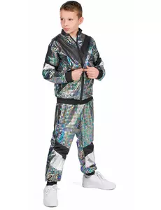 80s disco joggingkostuum voor tieners, Maat: 11–13 jaar (158 cm)