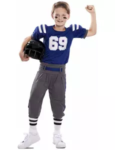 Déguisement joueur de football américain bleu enfant, Taille: 5–6 ans (105–121 cm)