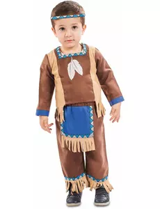 Bruin met blauw indianen kostuum voor baby's, Maat: 6–12 maanden (67–69 cm)