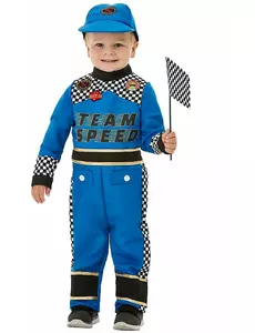 Baby blauwe raceauto vermomming, Maat: 1–2 jaar (84/89 cm)