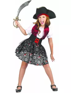 Déguisement pirate imprimé tête de mort fille, Taille: 4–6 ans (110–120 cm)