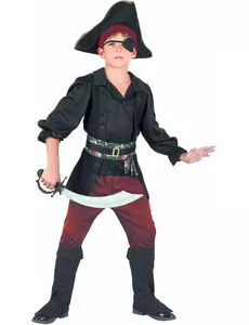 Déguisement pirate noir et rouge garçon, Taille: 4–6 ans (110–120 cm)