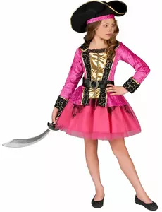Déguisement Pirate rose et or fille, Taille: 3–4 ans (92–104 cm)
