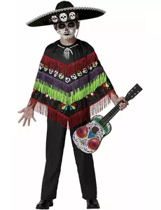 Déguisement poncho squelette Dia de los muertos enfant, Taille: 3–4 ans (98–115 cm)