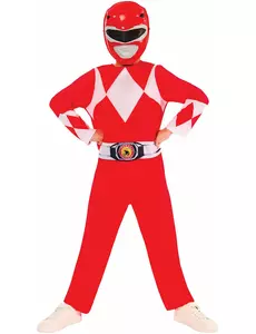 Power Ranger Kostuum rood kinderen, Maat: 5–6 jaar (110 tot 116 cm)