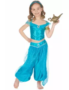 Vermomming van blauwe oosterse prinses voor meisje, Maat: 10–12 jaar (130–140 cm)
