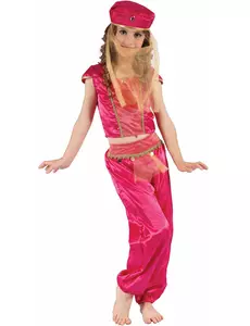 Goudkleurig en rood oriëntaals kostuum voor meisjes, Maat: 4–6 jaar (110–120 cm)