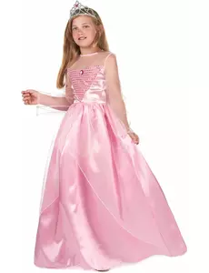Lange satijn roze prinsessen jurk voor meisjes, Maat: 3–4 jaar (92–104 cm)