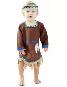 Blauw met bruin indianen jurkje voor baby's, Maat: 6–12 maanden (67–69 cm)