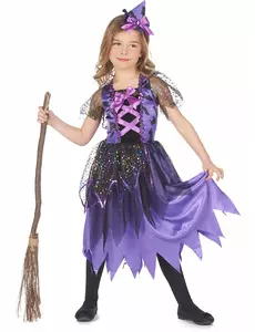 Glittersterren heksen kostuum voor meisjes, Maat: 3–4 jaar (92–104 cm)