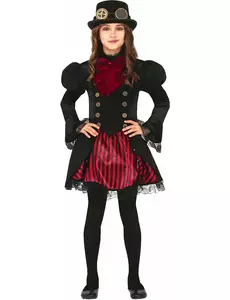 Steampunk rood glamoureuze meisjes vermomming, Maat: 5–6 jaar (110–115 cm)