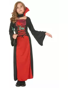 Déguisement vampire long fille Halloween, Taille: 7–9 ans (120–130 cm)