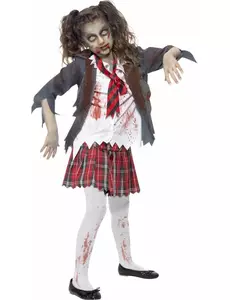 Zombie schoolmeisje Halloween kostuum voor kinderen, Maat: 7–9 jaar (130/143 cm)