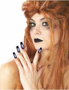 Kit rouge à lèvre et faux ongles tête de mort adulte