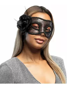 Loup dentelle noir avec rose femme