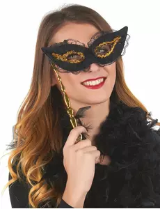 Loup noir et or avec dentelle sur tige adulte