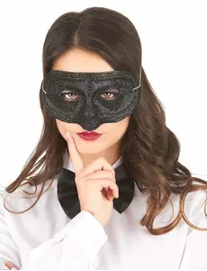 Loup plastique pailleté noir adulte