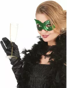 Venetiaans masker met groene lovertjes voor volwassenen