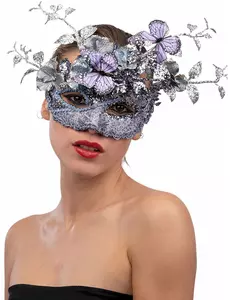 Masque argent et lilas avec papillon et branchage femme