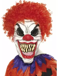 Masque clown cheveux rouges terrifiant adulte Halloween