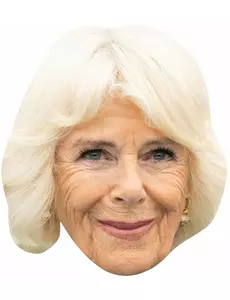 Het kartonnen masker van gemalin van de koning Camilla
