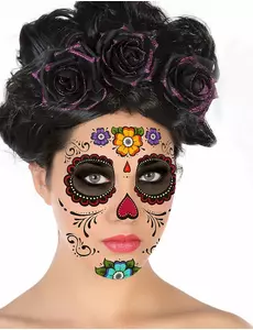 Veelkleurige Dia de los Muertos gezicht tatoeage