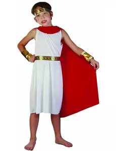Wit en rood Romeins kostuum voor jongens, Maat: 7–9 jaar (120–130 cm)