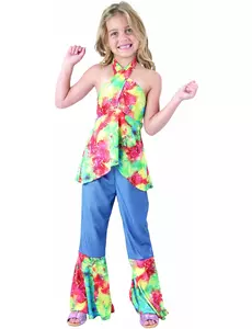 Kleurrijk Hippie kostuum voor meisjes, Maat: 7–9 jaar (120–130 cm)