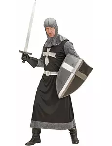 Déguisement chevalier médiéval noir et argent homme, Taille: X-Large