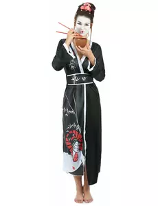 Déguisement geisha femme noir et blanc, Taille: Small