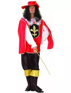Déguisement mousquetaire rouge et noir homme, Taille: Large