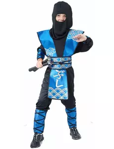 Blauw ninja kostuum voor jongens, Maat: 7–9 jaar (120–130 cm)