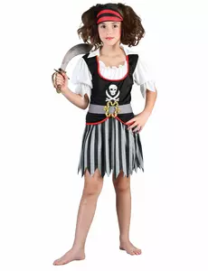 Déguisement pirate motif tête de mort fille, Taille: 7–9 ans (120–130 cm)