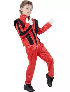 Déguisement star de la pop rouge garçon, Taille: 10–12 ans (130–140 cm)