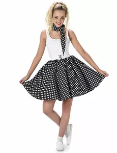 Déguisement années 50 noir à pois femme, Taille: Medium