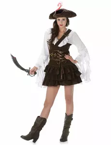 Déguisement pirate effet peau de chamois femme, Taille: Medium