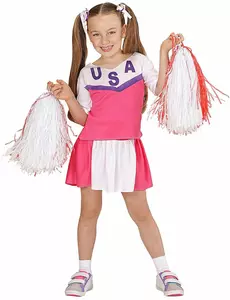 Déguisement pompom girl rose et blanche fille, Taille: 5–7 ans (128 cm)