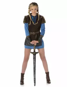 Déguisement viking bleu femme, Taille: Medium