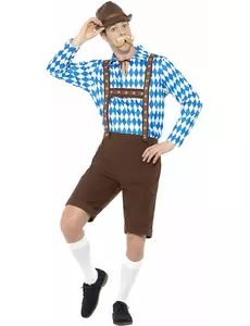 Déguisement bavarois bleu et marron adulte, Taille: X-Large